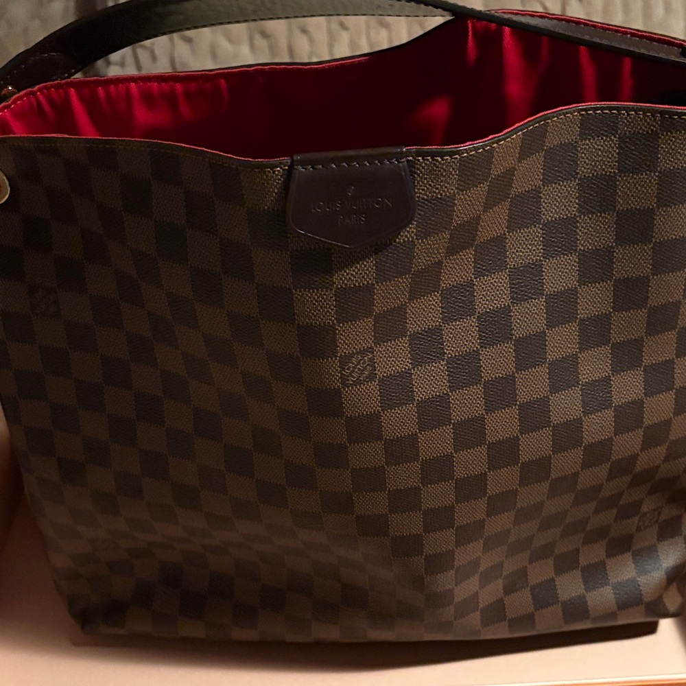 Louis Vuitton Damier Ebene Tote with Red Interior